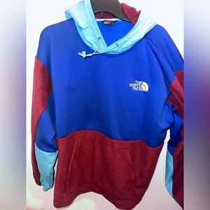 The North Face Blue and Burgundy Retro Colorblock Hoodie Sz Large